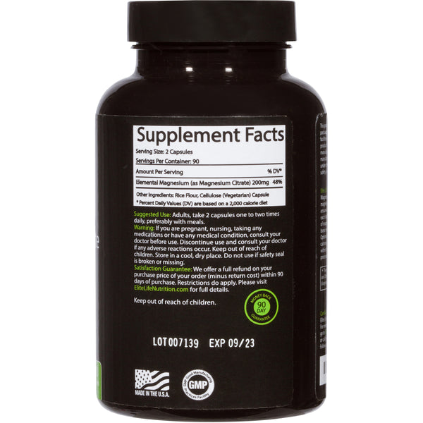 Magnesium Citrate - 200mg Per Serving - Pure, High-Potency, Bioavailable Mineral