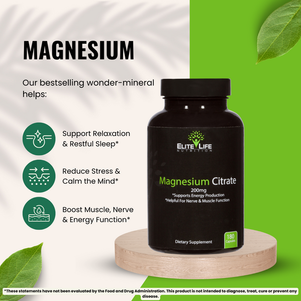 Magnesium Citrate - 200mg Per Serving - Pure, High-Potency, Bioavailable Mineral