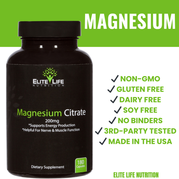Magnesium Citrate - 200mg Per Serving - Pure, High-Potency, Bioavailable Mineral