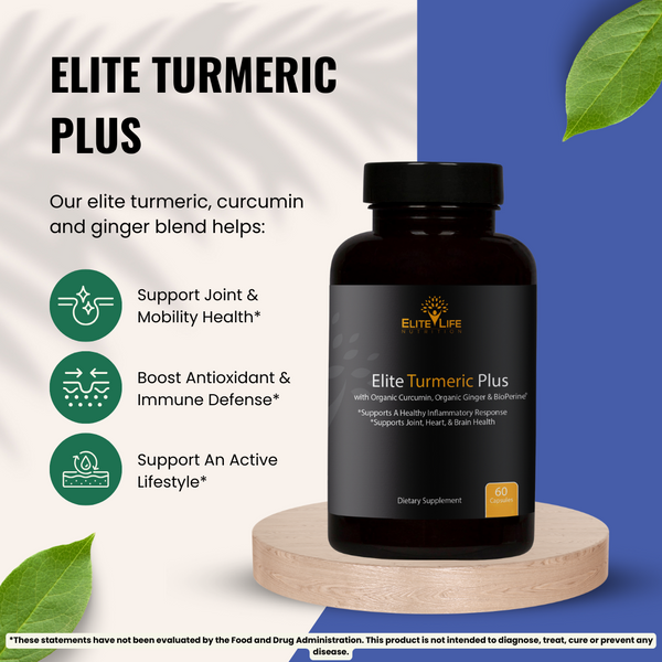 Elite Turmeric Plus - 1700mg Organic Turmeric, Curcumin and Ginger with Bioperine For Maximum Absorption