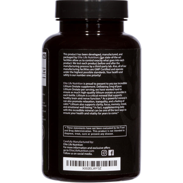 Pure Lithium Orotate 5mg - Powerful Brain Support Mineral