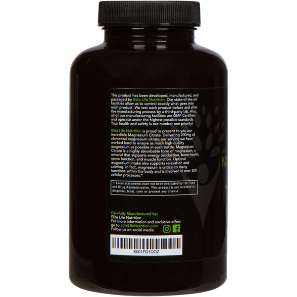 Magnesium Citrate - 200mg Per Serving - Pure, High-Potency, Bioavailable Mineral