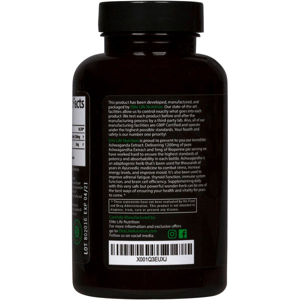 Pure Ashwagandha Extract 1200mg - With Bioperine 5mg